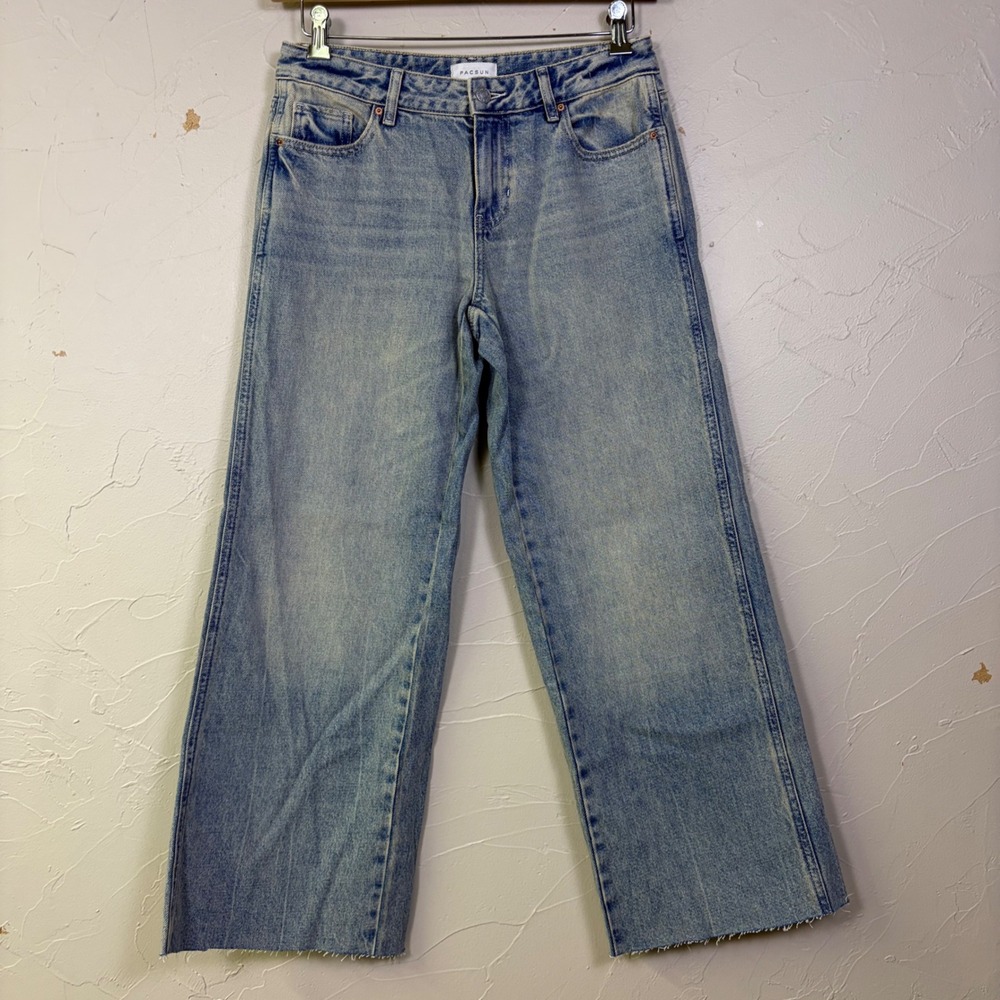 PacSun Casey Low Rise Baggy Jeans Womens 26 Blue Denim Raw Hem Skater Grunge